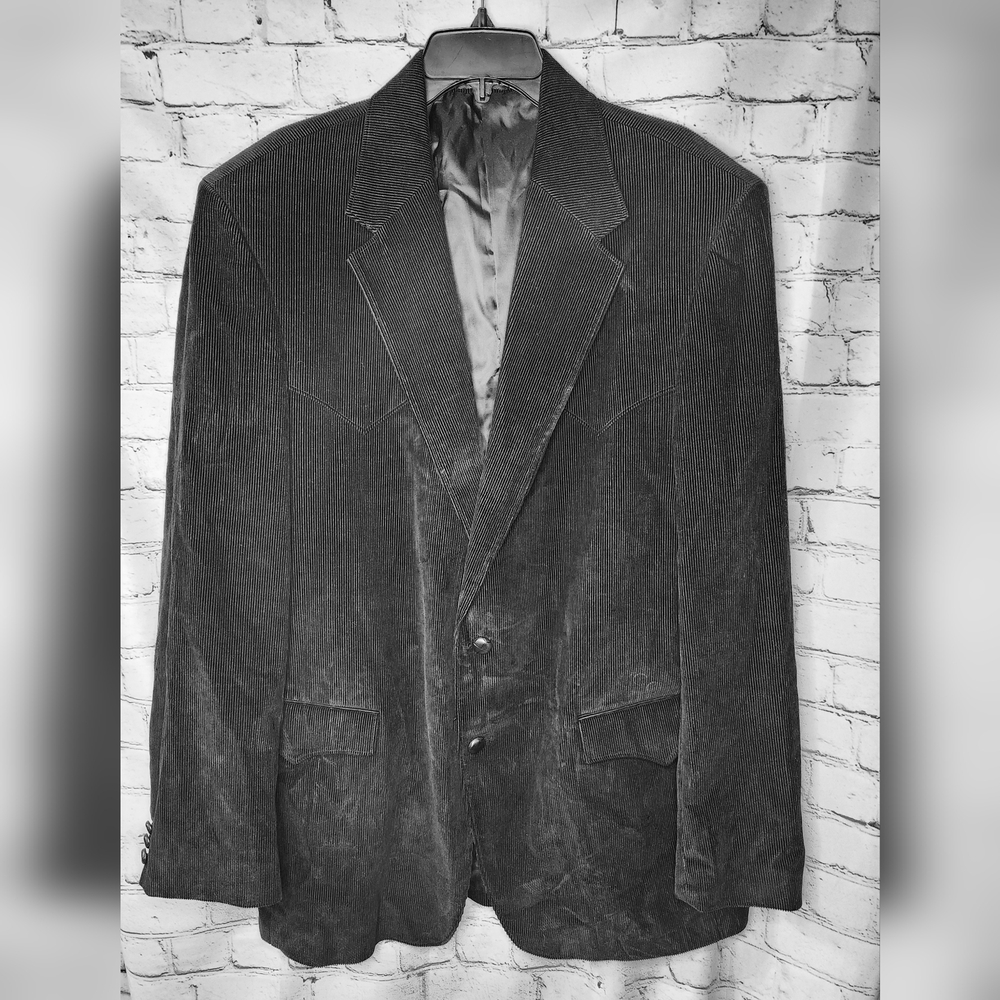 Circle S Men's Black Corduroy Western Sport Coat Jacket Blazer Size 46L‎